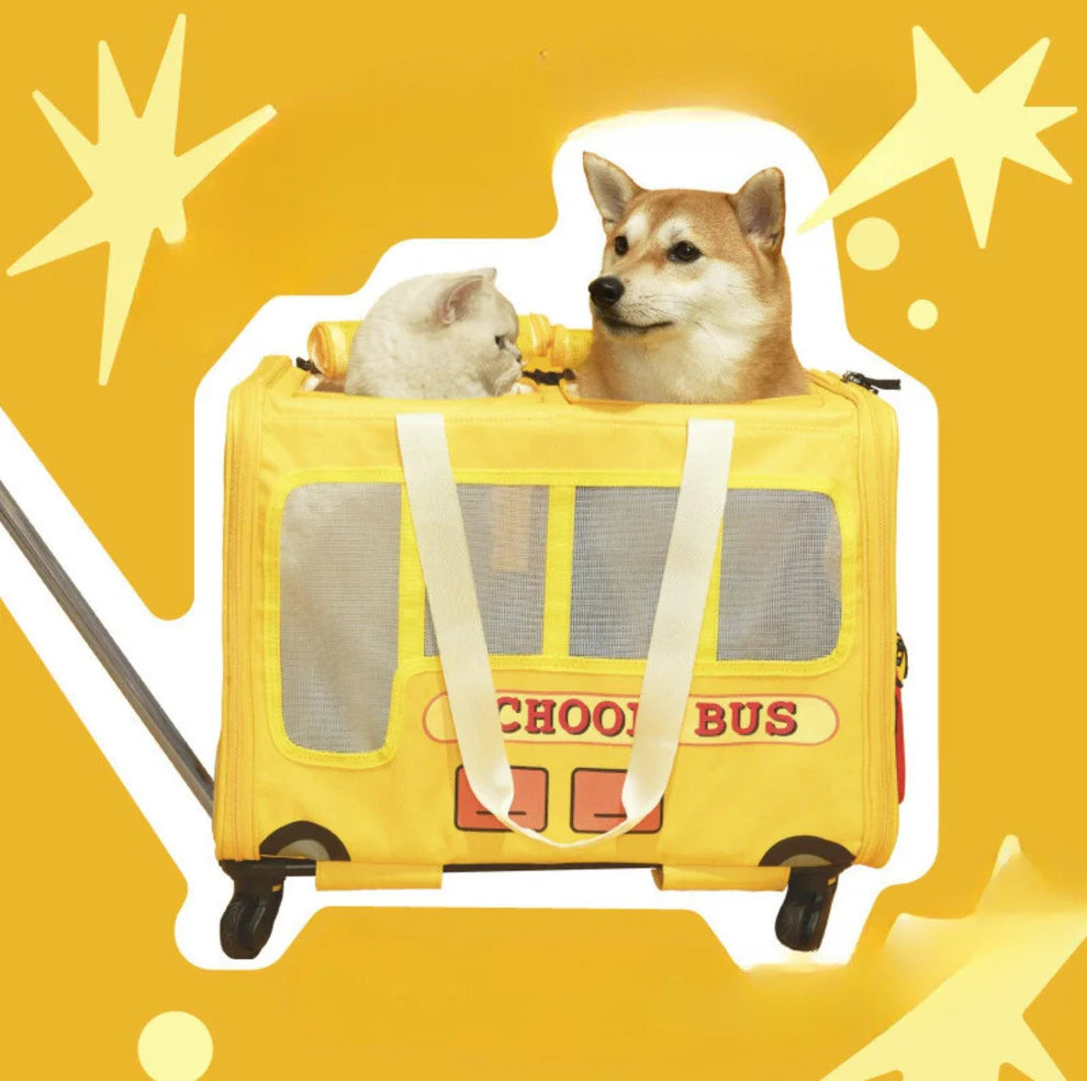 PurLab Multifunctional School Bus Pet Travel Pet Carrier Pet Bag With Wheels
