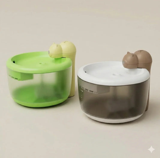 AIWO Cordless Pet Water Fountain – Bear Series Gen 2 in green and brown colors for pets hydration.