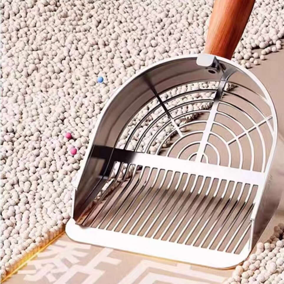 Heavy-Duty 304 Stainless Steel Cat Litter Scoop with Wooden Handle-PETROOM
