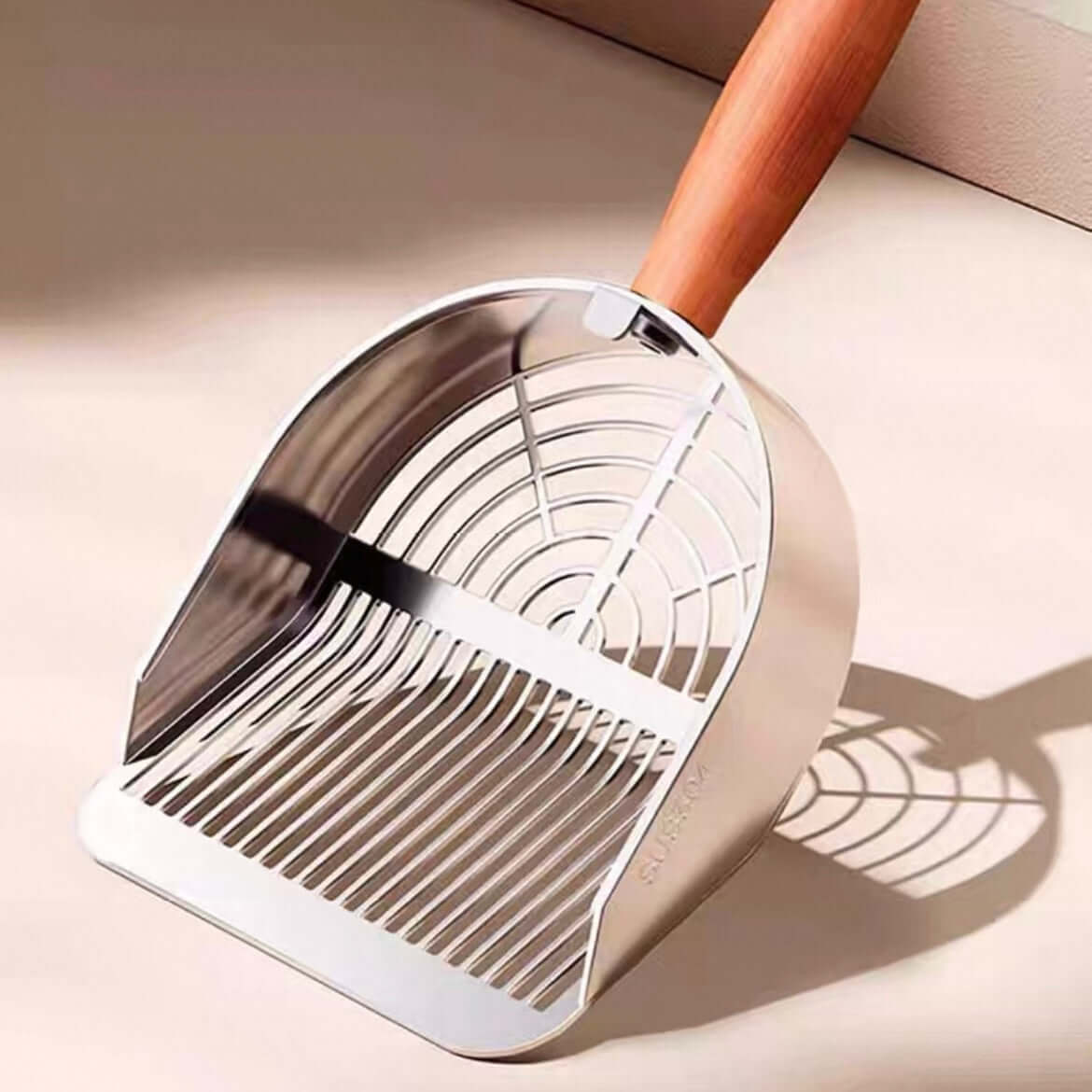 Heavy-Duty 304 Stainless Steel Cat Litter Scoop with Wooden Handle-PETROOM