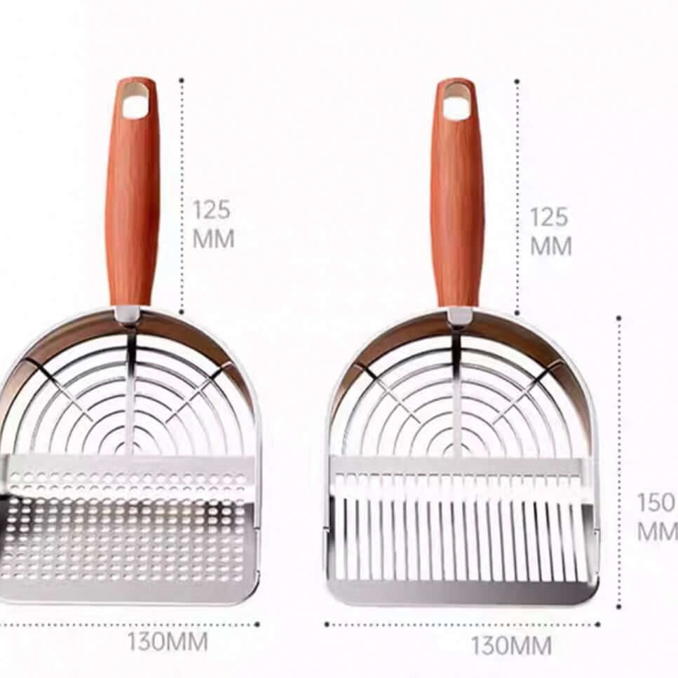 Heavy-Duty 304 Stainless Steel Cat Litter Scoop with Wooden Handle-PETROOM
