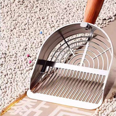 Heavy-Duty 304 Stainless Steel Cat Litter Scoop with Wooden Handle-PETROOM