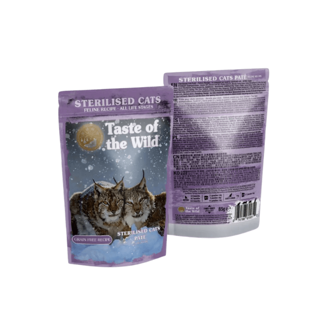 Taste of the Wild Grain-Free Indoor/Sterilized Cat Recipe - Chicken Pate 85g x 12 Pack, premium chicken pate for indoor cats.