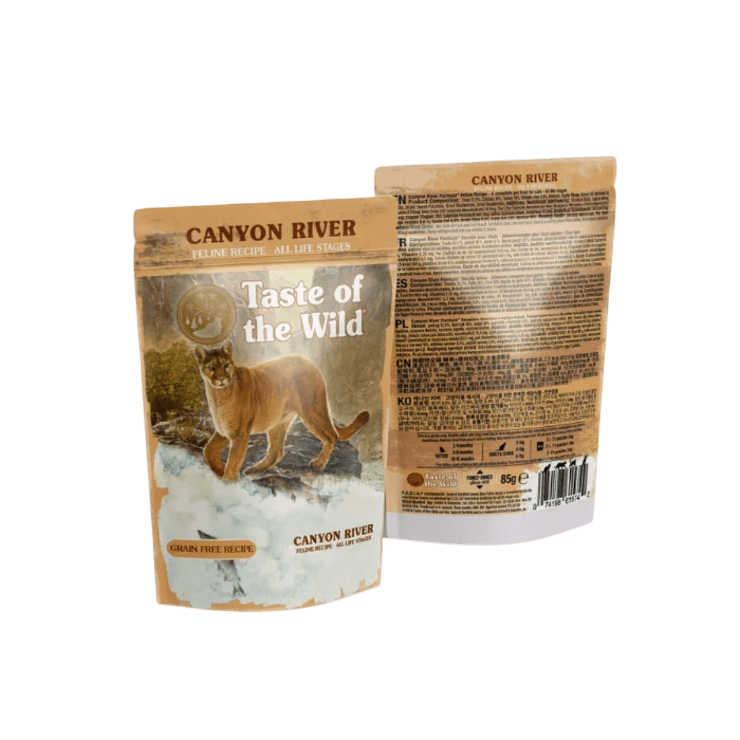 Taste of the Wild Grain-Free Canyon River Feline Recipe - Chunks in Gravy 85g x 12 Pack packaging