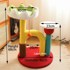 Lotus Flower Cat Tree Tower — 68cm Arch Cat Scratcher with Sisal Post & Flower Nest