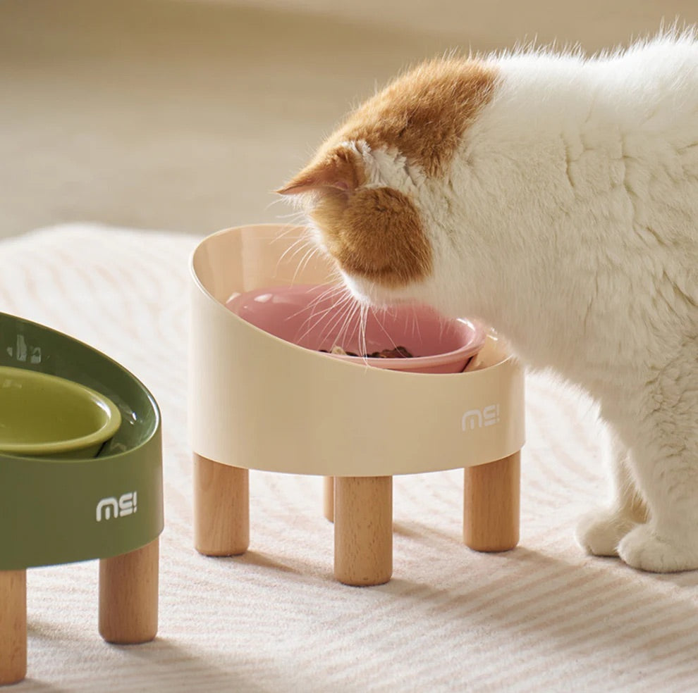 Makesure Rolls Elevated Ceramic Pet Bowl with Wooden Stand-Petroom