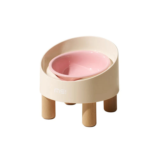 Makesure Rolls Elevated Ceramic Pet Bowl with Wooden Stand-Petroom