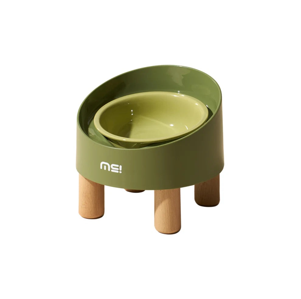 Makesure Rolls Elevated Ceramic Pet Bowl with Wooden Stand-Petroom
