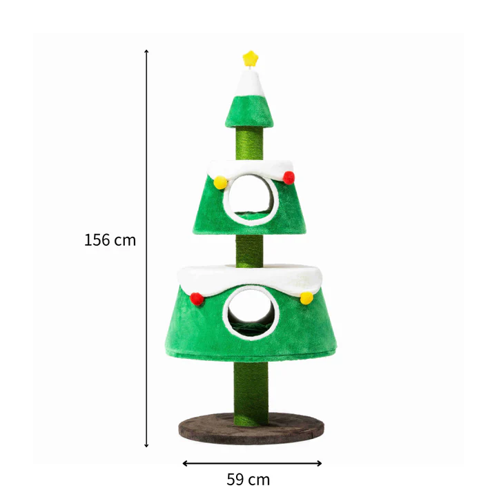 Michu Christmas Cat Tree - Festive Fun and Cozy Hideaway for Furry Friends - 159cm Height-Petroom