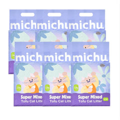 Michu Mixed Clumping Tofu Cat Litter Lite 2.5kg/6L – Flushable& Cost-efficient packs displayed together
