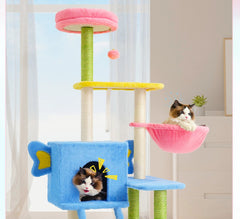 Multi-Level Cat Tree Tower with Hammock and Sisal Posts 136cm