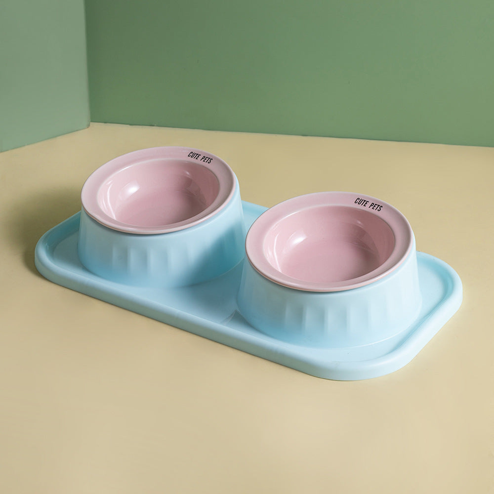 Ceramic Double Raised Cat Bowl with Non-Slip Stand