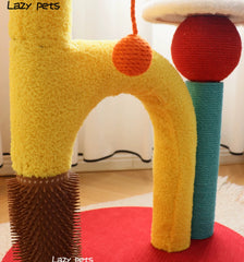 Lotus Flower Cat Tree Tower — 68cm Arch Cat Scratcher with Sisal Post & Flower Nest