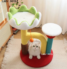 Lotus Flower Cat Tree Tower — 68cm Arch Cat Scratcher with Sisal Post & Flower Nest