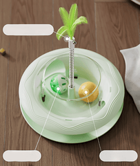 Interactive Cat Treat Dispenser Toy – 3-in-1 Cat Teaser Wand, Spinning Turntable & Food Puzzle Ball-PETROOM