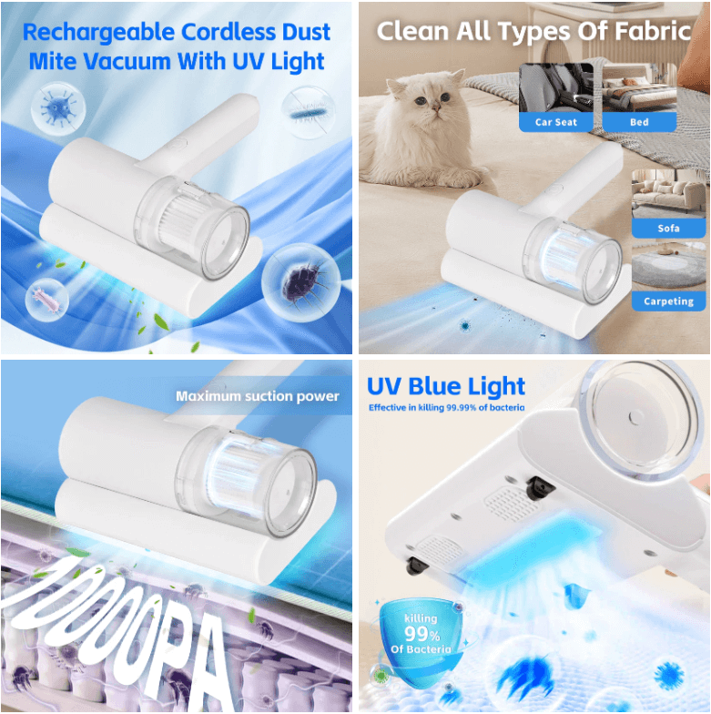 Pet UV-C Ultraviolet Light Cordless Dust Mite Vacuum For Pets-Petroom
