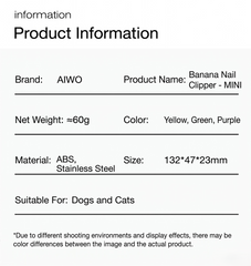 AIWO Banana-Shaped Mini Pet Nail Clippers - Yellow & Green