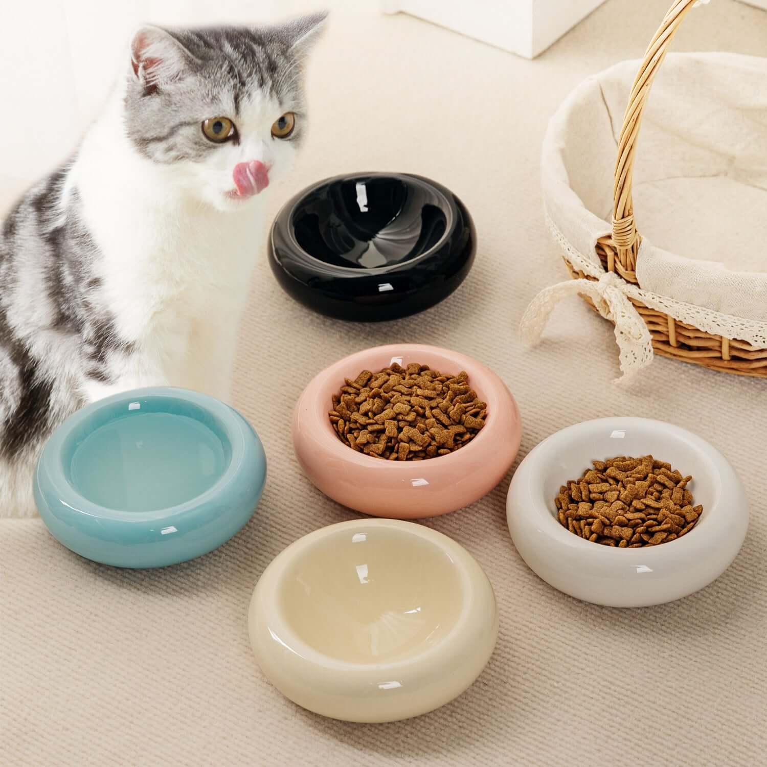 Petroom Bagel-Shaped Pet Ceramic Bowl 200ml Capacity-PETROOM