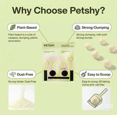 Petshy plant-based cassava cat litter: dust-free, strong clumping, easy to scoop for cats