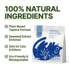 Purr Haven Tapioca Cat Litter with 100% natural plant-based formula, seaweed extract, safe for cats & kittens, eco-friendly