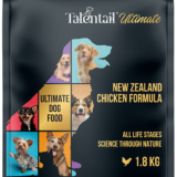 Talentail Ultimate New Zealand Chicken Dry Dog Food 5kg packaging featuring various dog breeds.