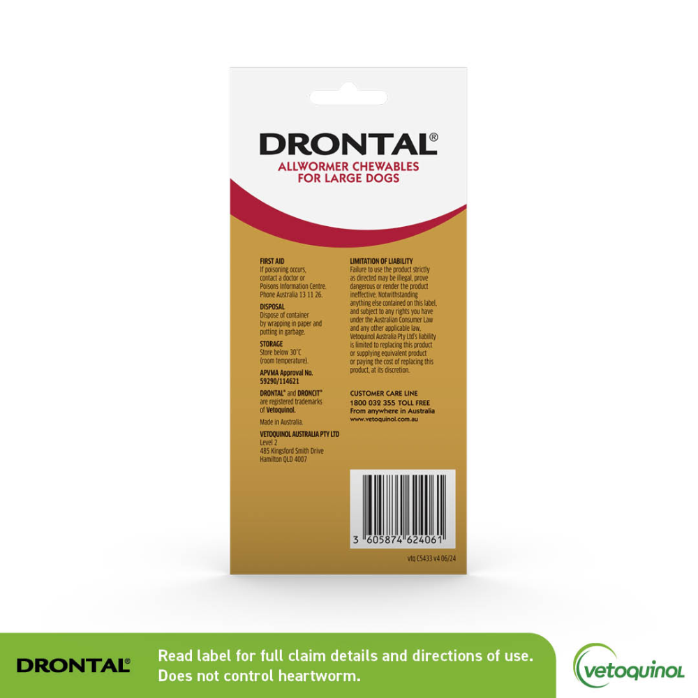 Drontal Dog Allwormer Chewable 35kg x2 Tablets-PETROOM