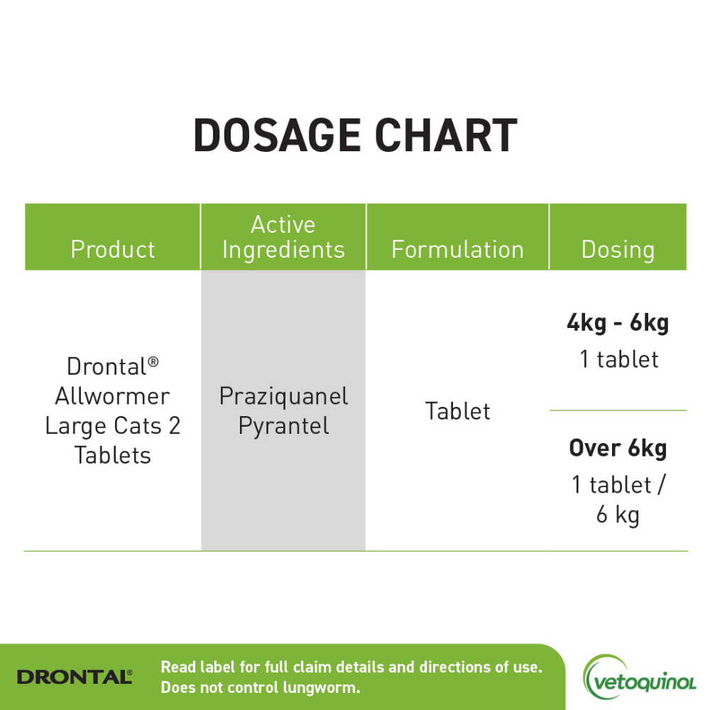 Drontal Cat Allwormer Tablets for Large Cats 6KG x 2 Tablets-PETROOM