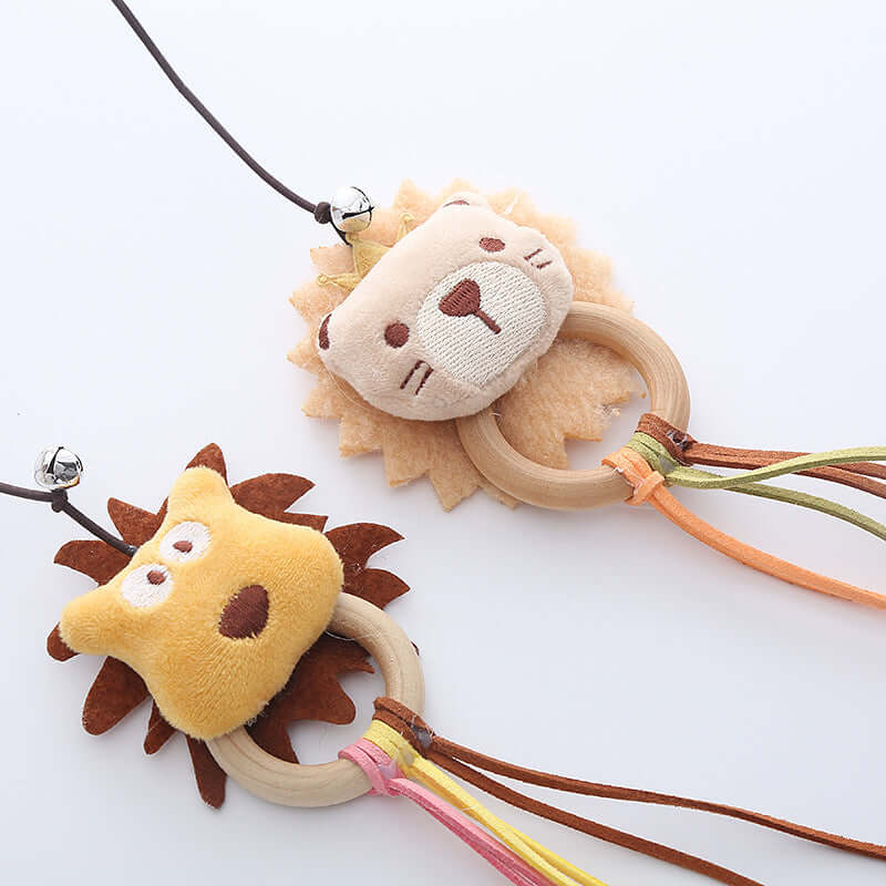 Wooden Cat Teaser Wand Cat Toy Bear & Lion Design-Petroom