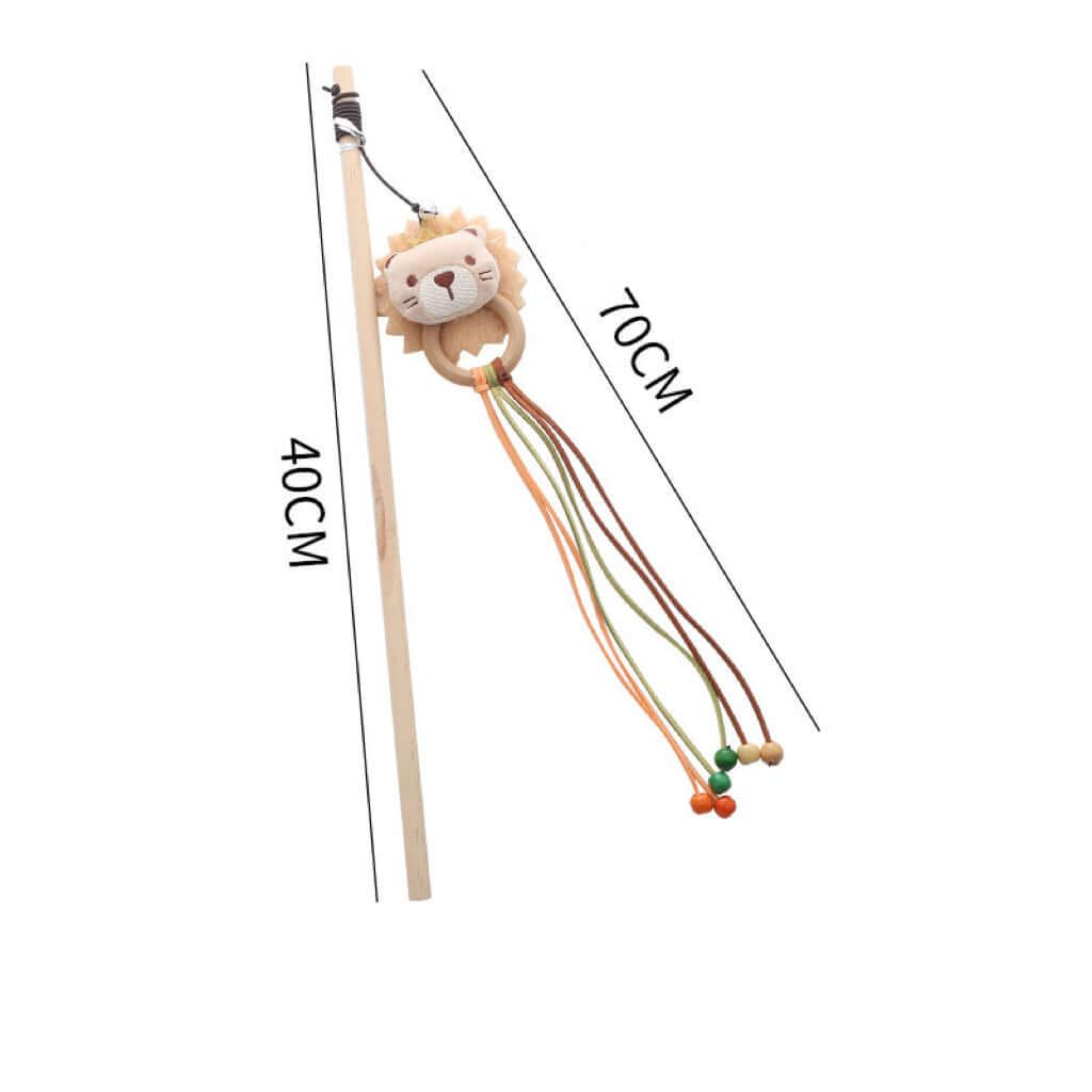 Wooden Cat Teaser Wand Cat Toy Bear & Lion Design-Petroom