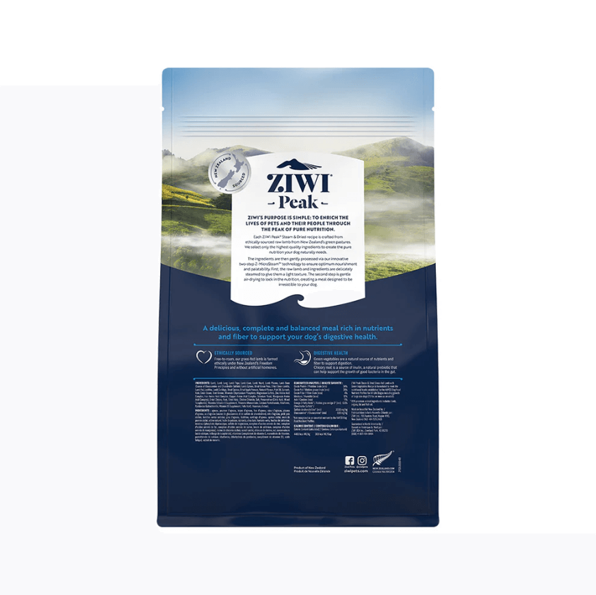 ZIWI PEAK Steam & Dried Grass-Fed Lamb with Green Vegetables Dog Food-Petroom