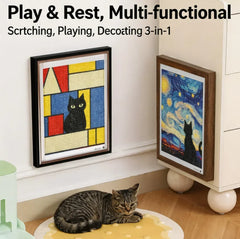 Framed Sisal Wall-Mounted Cat Scratching Board – Decorative Vertical Cat Scratcher