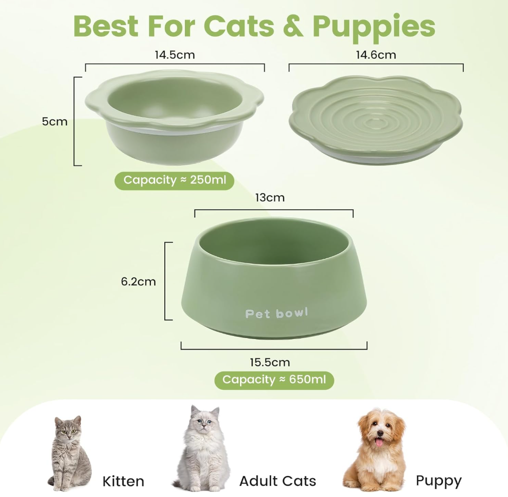 Petroom Cat Bowls 3 in 1 Ceramic Cat Food Bowl with Non Slip Strip
