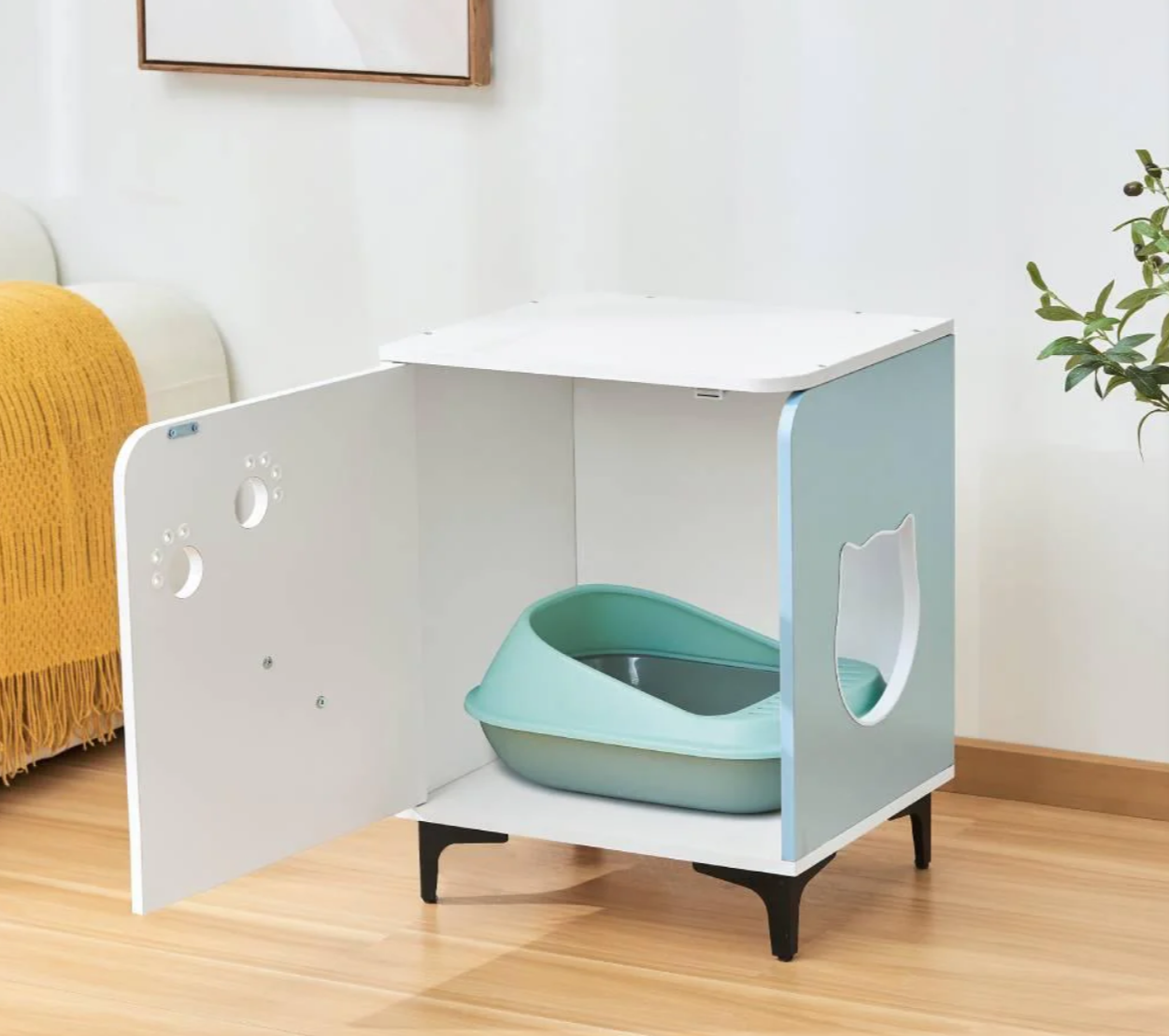 Michu Hidden Cat Furniture - Cat Litter Box Enclosure and Wooden Pet House, End Table Large Enough for Most Cats and Litter Boxes