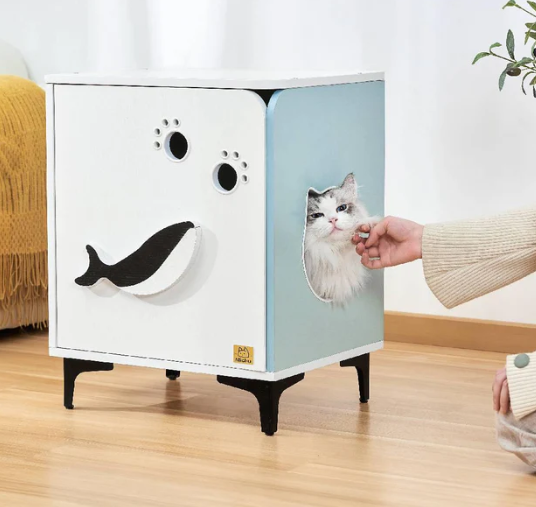 Michu Hidden Cat Furniture - Cat Litter Box Enclosure and Wooden Pet House, End Table Large Enough for Most Cats and Litter Boxes