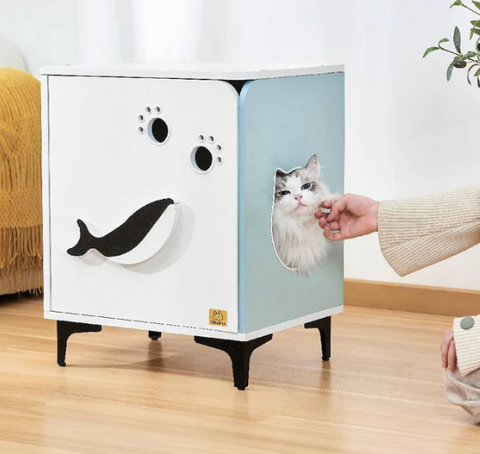 Michu Hidden Cat Furniture - Cat Litter Box Enclosure and Wooden Pet House, End Table Large Enough for Most Cats and Litter Boxes