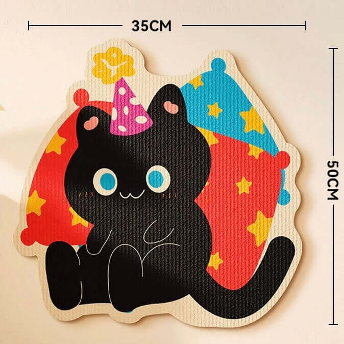 Aesthetic Wall-Mount Cat Scratch Pad Wall Protector featuring a cute black cat design with bright colors and patterns.