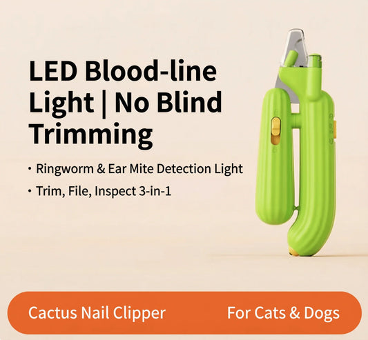 AIWO Cactus Shaped Pet Nail Clippers with LED Bloodline Light for safe and precise grooming for cats and dogs.