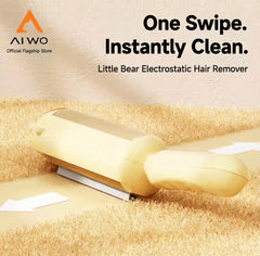 AIWO Pet Hair Remover Static Lint Brush on carpet effortlessly removing pet hair.