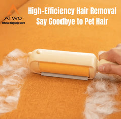 AIWO Pet Hair Remover Static Lint Brush in action removing pet hair from a fabric surface.
