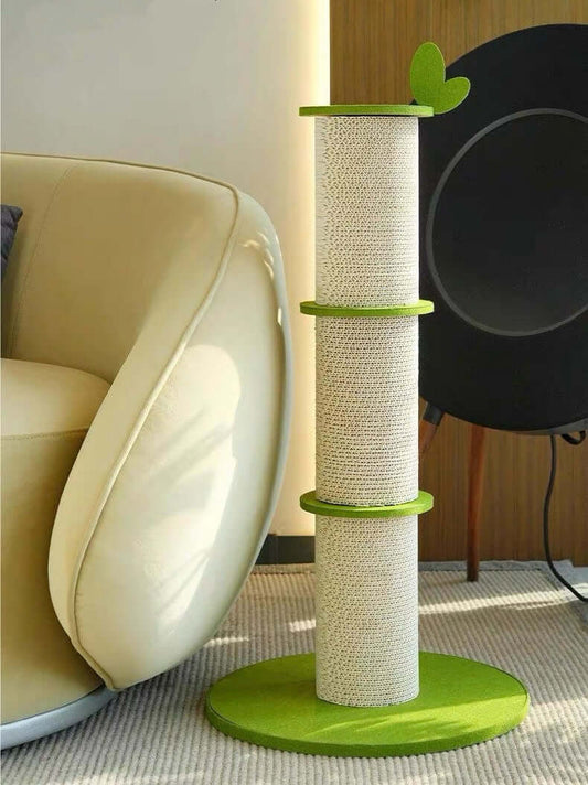 Bamboo Corrugated Cardboard Cat Scratching Post in stylish living room setting with modern design.