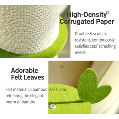 Bamboo Corrugated Cardboard Cat Scratching Post with high-density corrugated paper and adorable felt leaves design.