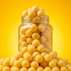 PawDry Freeze-Dried Quail Egg Yolk 100g in a jar with yellow background, nutritious cat treats.