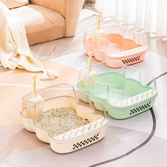 Transparent Semi-Enclosed Large Cat Litter Tray with Scoop