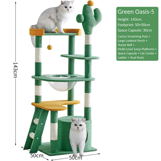 Cactus Cat Tree with Acrylic Space Capsule 143 cm
