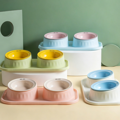 Ceramic Double Raised Cat Bowl with Non-Slip Stand