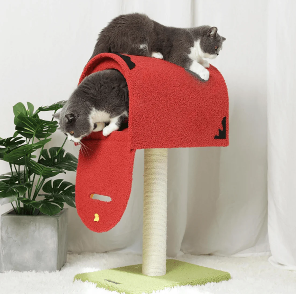 Lucky Seven Cute Mailbox Sisal Cat Scratching Post Tree with Interactive Window