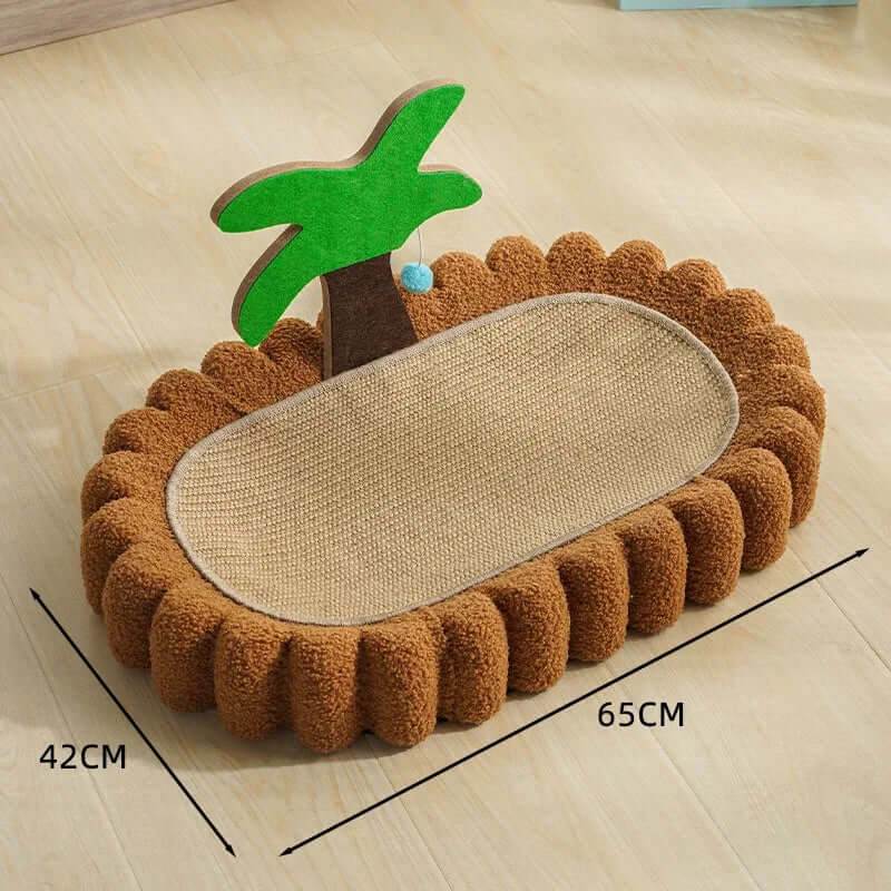 Cat scratcher bed with palm tree design, 65cm x 42cm, cozy pet lounge for cats