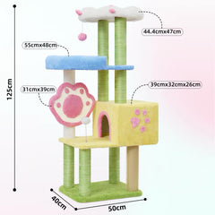 Cat Tree Tower with 360° Rotating Scratch Pad and Sisal Posts 125cm