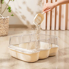 Transparent Semi-Enclosed Large Cat Litter Tray with Scoop