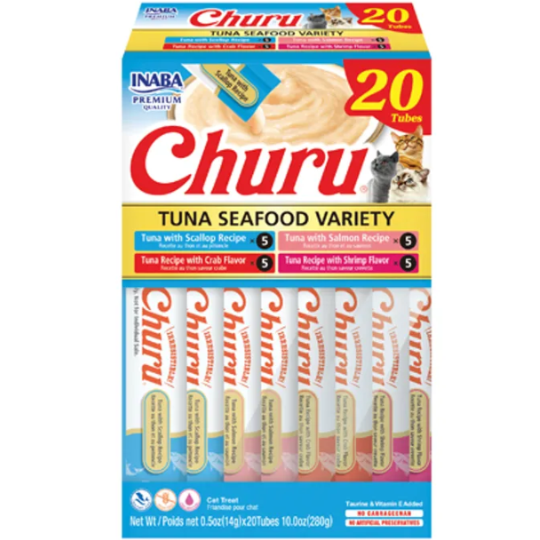 Inaba Churu Creamy Puree Tuna And Seafood Variety Cat Treat Tubes